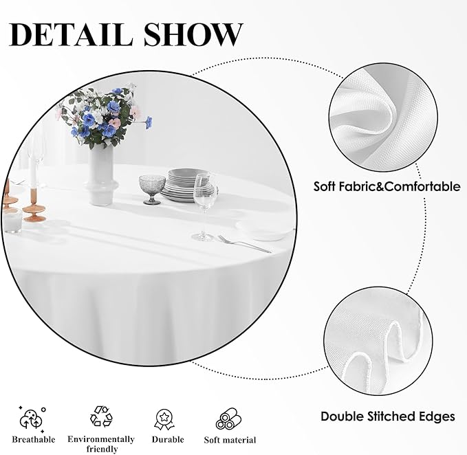 Round Tablecloth 120 Inch 10 Pack White Tablecloths Washable Decorative Linen Polyester Table Clothes Cover for Dining Table Banquets Buffet Parties and Wedding