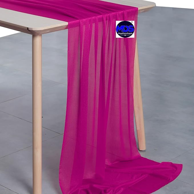 MDS 25 Pack 10ft Chiffon Table Runner 29 x 120 Inches Sheer Wedding Runner Romantic Rustic Table Runner for Wedding Decorations, Birthday Parties, Bridal Shower Party Arch Decor - Magenta