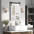 COGOOD Farmhouse Barn Door Mirror - 38" x 25" Rustic Wood Framed Wall Mirror for Bathroom, Living Room, Entryway Wall Decorative (White)