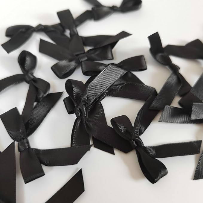 50pcs 1-1/2" Mini Black Satin Ribbon Bows Without Twist Ties for Crafts Gift Wrapping Packing Christmas Decoration (Black)