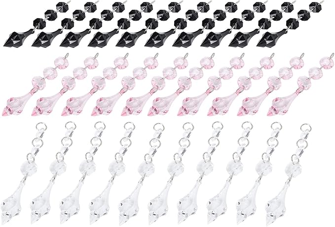 Buachois 10Pcs Clear Acrylic Crystal Ornament Beads Garland Chandelier Hanging Crystals for Wedding Party Celebration Christmas Tree Decor Black