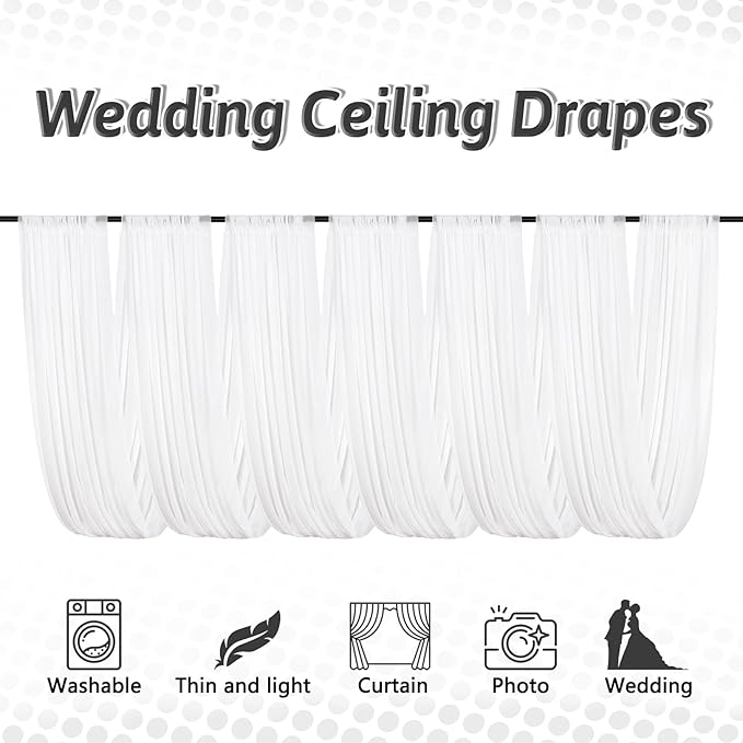 DUOBAO 6-Panel Chiffon Wedding Backdrop Drapes 5x10FT - Semi-Sheer White Fabric Ceiling & Stage Decor for Ceremony, Party, Outdoor Events