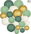 ADLKGG Sage Green Gold Paper Lanterns Decorative, Round Hanging Paper Lanterns for Graduation Wedding Bridal Shower Birthday Party Neutral Baby Shower Decorations, 21pcs