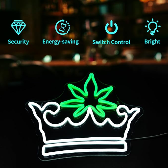 Leaf Crown Neon Signs for Wall Decor Green White LED Neon Sign for Room Neon Light Sign for Wall Decor Birthday Party USB Powered