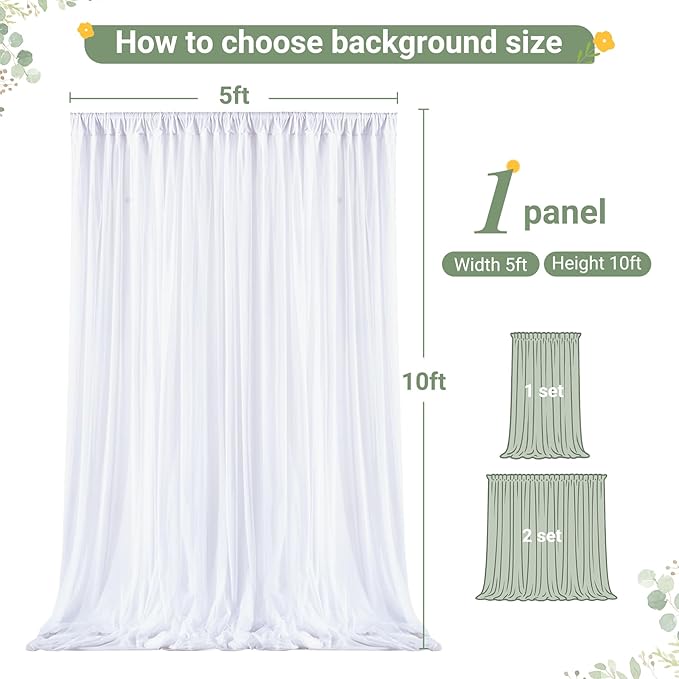 White Tulle Backdrop Curtain for Parties Wedding,5ft x 10ft Wrinkle Free Curtain Backdrop,2 Layer Drapes for Backdrop,Polyester Wedding Back Drop for Bridal Shower Birthday Baby Shower Photography