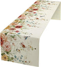 Rustic Floral Table Runner, Watercolor Flower Leaves Hummingbird Butterfly Farmhouse Kitchen Dinning Table Runner for Indoor Outdoor Home Wedding Party Holiday, 13x108 Inch