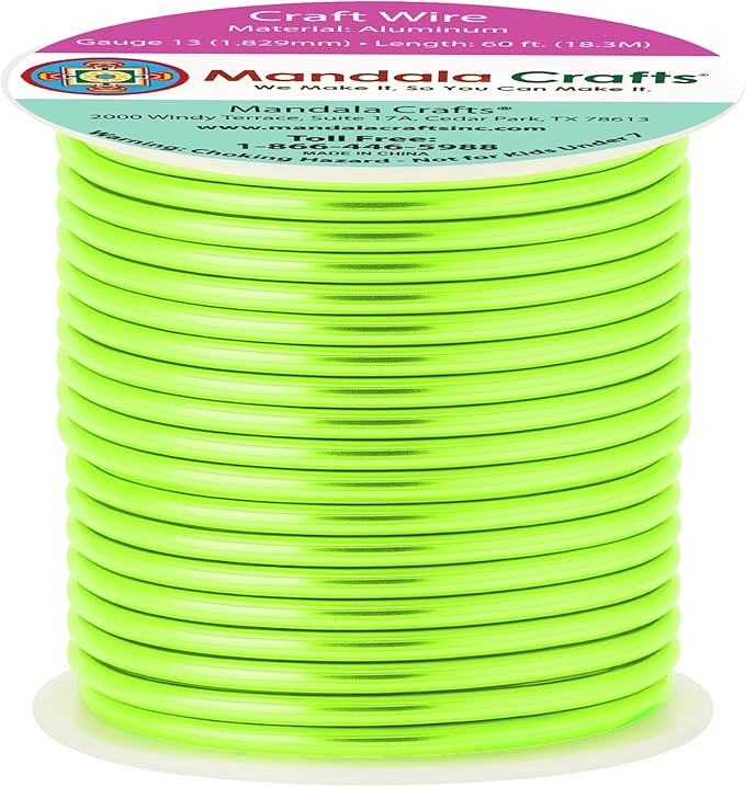 Mandala Crafts 13 Gauge Anodized Aluminum Craft Wire for Jewelry Making - 60 FT Colored Flexible Light Green Wire - Bendable for Bonsai Armature Crafting Sculpting