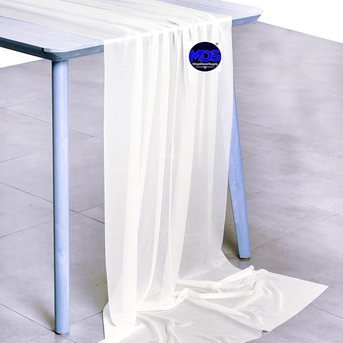 MDS Halloween Chiffon Table Runner - 10 Pack, 29 x 170 Inches, 14ft Each - Sheer Spooky Table Runners for Haunted House Parties, Trick-or-Treat Tables, Witchy Décor, Wedding & Events - Ivory