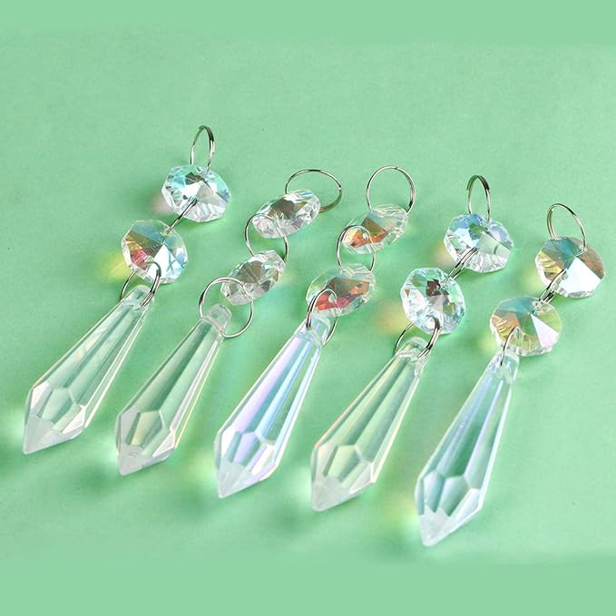 H&D HYALINE & DORA 20pcs 55mm Suncatcher Aurora Chandelier Icicle Crystal Prisms Pendant, Octagon Beads Decor Sun Catchers