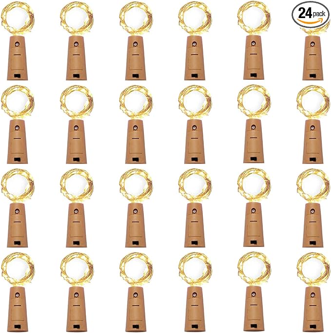 24 Pack 20 LED Wine Bottle Cork Lights, Fairy Mini String Lights Copper Wire, Battery Operated Starry Lights for DIY, Christmas, Halloween, Wedding, Party, Indoor&Outdoor (24 Pack, Warm White)