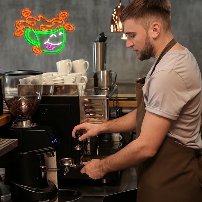 Coffee Neon Sign LED Cafe Light up Sign for Business Wall Decor USB Cute Coffee Cup Neon Light for Cafe Bar Shop Restaurant (16.5 * 12.9 In)