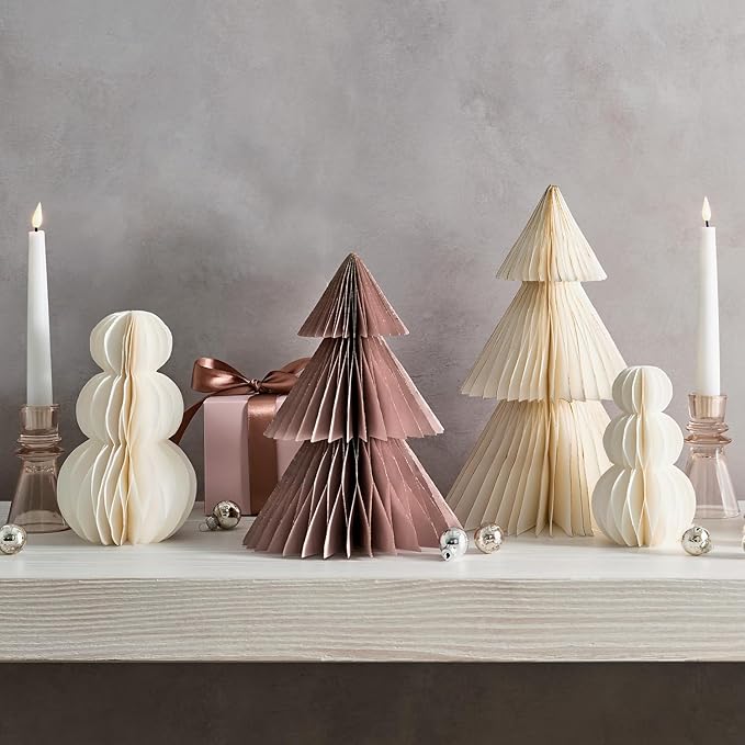 LampLust Pink Tree, 2 Pack Honeycomb Paper Trees 10 & 12 Inch, Pink Decorations, Winter Wonderland & Enchanted Forest Decorations Indoor, Home Table Top Decor, Table Centerpieces