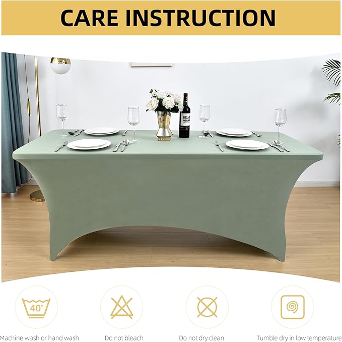 124 2-Pack 8ft Spandex Table Covers for Rectangle Folding Tables - Washable Elastic Tablecloth - Ultimate Fitted Table Protector for Parties, Banquet, and Wedding