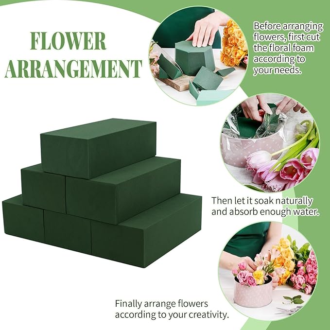 Aktor 8 Pcs Floral Foam Blocks for Fresh & Artificial Flower Arrangement, 8.8” x 4.1” x 2.7” Green Wet Foam for Wedding, Birthdays, Home, Office, and Garden Decorations