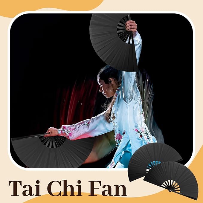8PCS Large Chinese Folding Fans with 8 Fan Sleeves, Boots on The Ground Hand Fans Bulk, Clacking Fans for Line Dancing, Popping Fans for Line Dancing (Black)
