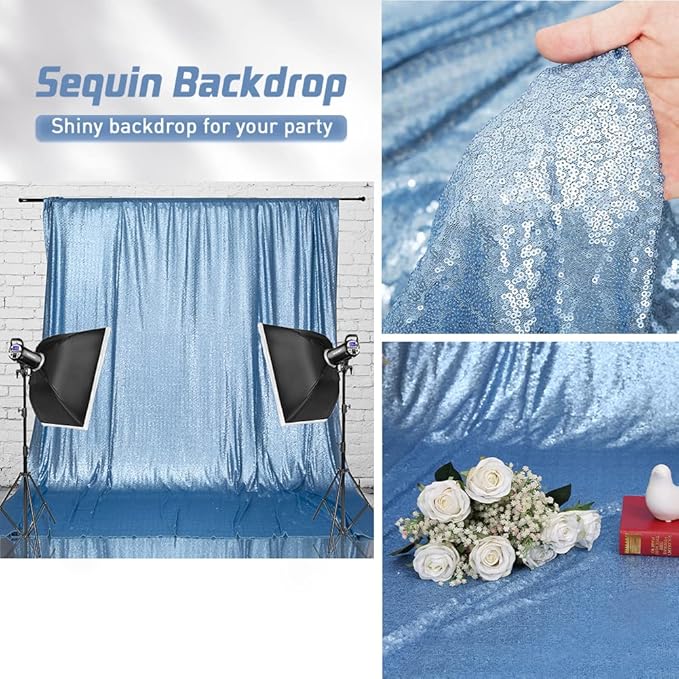 Eternal Beauty Baby Blue Sequin Backdrop, 6x6 Ft Glitter Background Curtains for Shimmer Photography Party Wedding Birthday Back Drop Decor