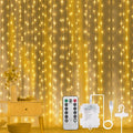 AOMIG Fairy Curtain Lights,300 LED Warm White Window Curtain String Light,8 Modes 9.8×9.8Ft Waterproof Curtain String Light USB&Battery Powered with Remote Contro,String Lights for Indoor,Outdoor
