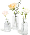 ComSaf Glass Bud Vases Set of 3, Small Flower Vases in Bulk, Mini Ribbed Vases for Centerpieces, Clear Vintage Vase for Table Decorations, Wedding, Party, Receptions, Home Decor (Different Sizes)