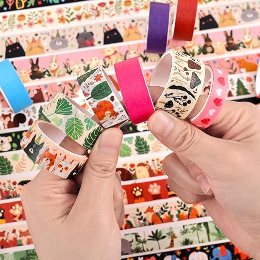 36 Rolls Animal Theme Washi Tape Set, Colorful Cute Adorable Animals Writable Decorative Tapes for Scrapbooking, Bible Journaling, Bullet Journaling, 0.6"x79" per Roll