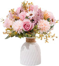 Epicpetal Fake Flowers in Vase, Artificial Pink Flowers in Vase for Decoration Faux Flowers Fake Floral for Home Decor Indoor Dining Table Centerpiece (Pink)