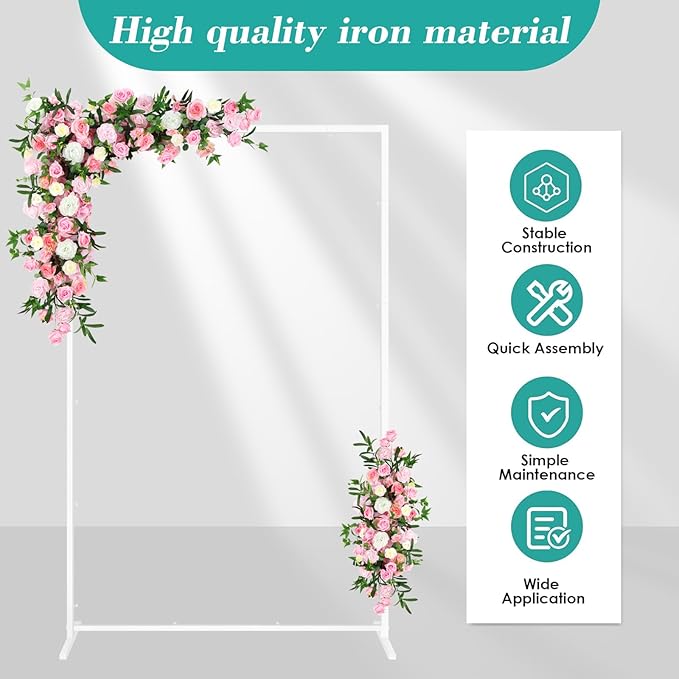 Wedding fashion arch background metal frame, (3.9, 5.2, 6.6 feet) suitable for background decoration frames such as weddings, birthdays, parties, baby showers, and photography (white, 3.9*6.6)