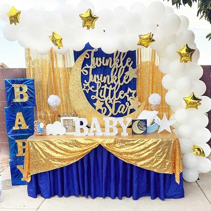 QueenDream Gold Sequin Tablecloth 60x102 Inch Sparkly Gold Wedding Tablecloth for Baby Shower Birthday Christmas Party Decorations