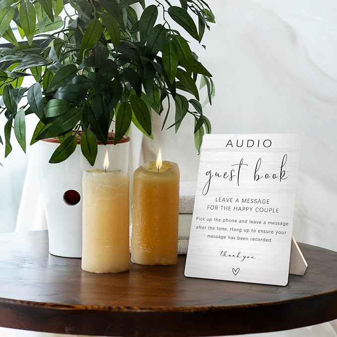 Audio Guestbook Sign, Audio Phone Guestbook Wooden Stand 8x11.2inch, Audio Guest Book Wedding Wooden Stand, Wedding Telephone Phone Audio Message Guest Book Sign, Wedding Table Decoration