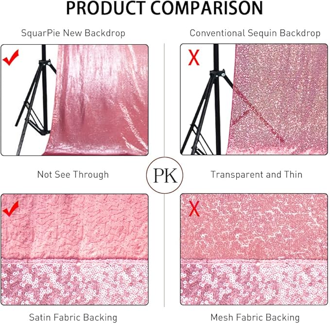 SquarePie Sequin Backdrop Less Transparent Background Sparkly Curtain for Wedding Party 8FT x 8FT Fuchsia Pink