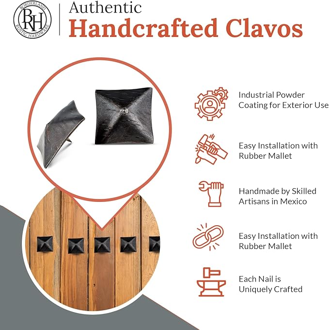 100 Pack 2" Square Head Iron Clavos Decorative Nails – Sealed Unfinished – Handmade Rustic Square Fasteners for Farmhouse Shutter, Barn Door, Shutters, and Gates – Ornamental Wood Accent