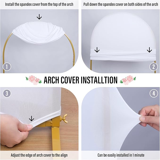 LEBENGURU Upgraded 7.2FT Wedding Arch Cover, White Spandex Fitted Arch Backdrop Cover, Round Top Chiara Stand Covers for Birthday Party Baby Shower Banquet Balloon Décor