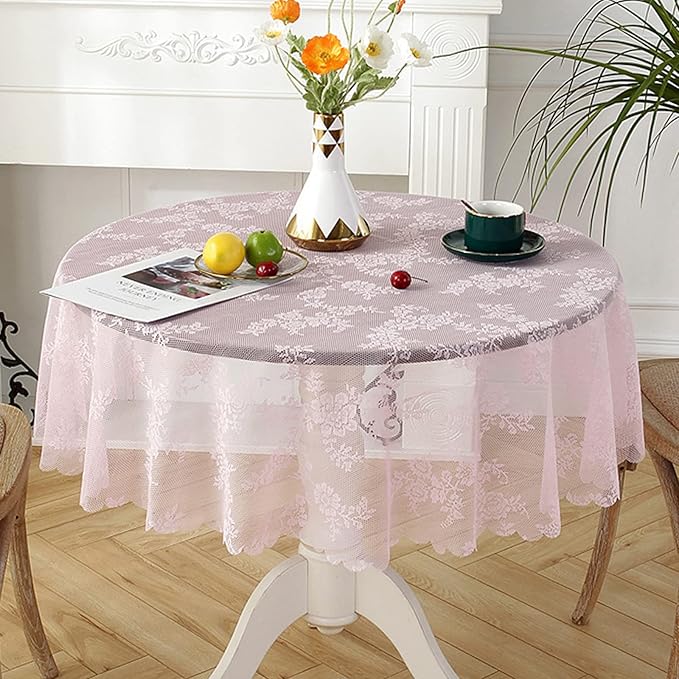 Jeloris Round Lace Tablecloth with Elegant Scalloped Bottom for Any Special Event Such as Wedding, Birthday Party, Baby Shower, Anniversary (78 inch, Style 2)