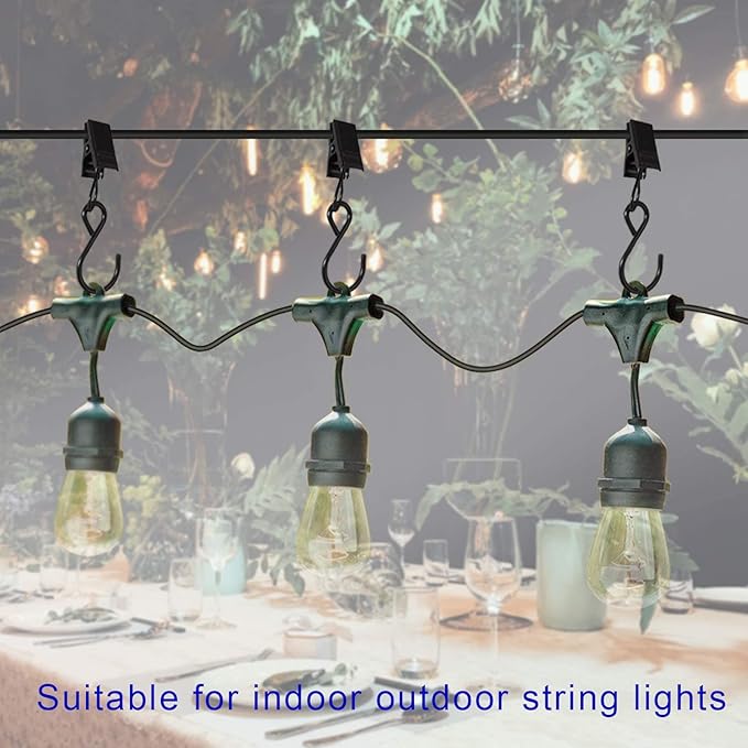 Stainless Steel S Hooks Curtain Clips, 50 Pack Hanging Party Lights Clips Hangers Gutter Photo, Art Craft Display, 2.4 Inch Long, Black