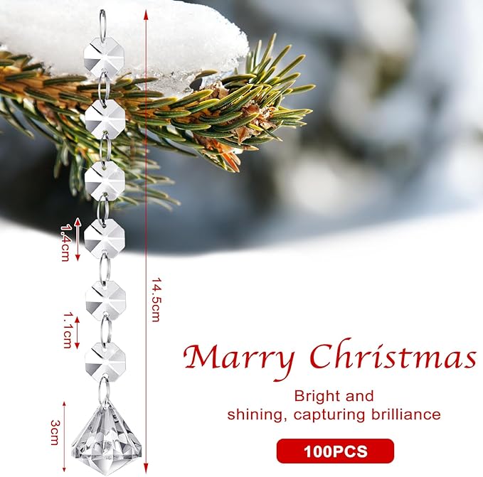 Nuenen 100 Pcs Acrylic Hanging Crystals for Centerpieces Chandelier Clear Crystal Garland Strands Ornament Acrylic Clear Beads Prisms Pendant for Christmas Tree Window Home Decoration(Diamond)