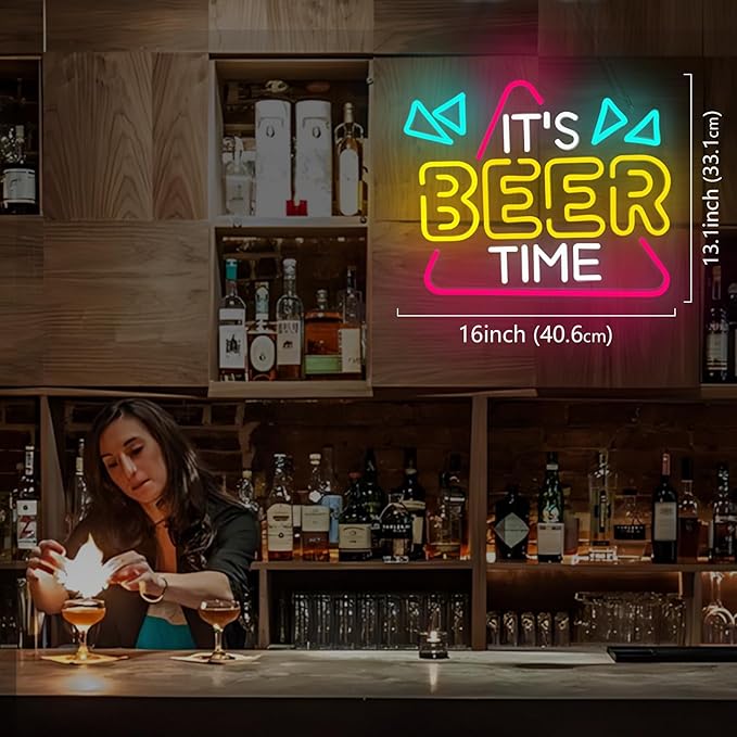 Beer Neon Sign for Wall Decor, Neon Lights Bar Sign for Home Bar Pub Home Party Man Cave Club, IT'S BEER TIME Neon Light Dimmable Decoration USB Powered with Switch