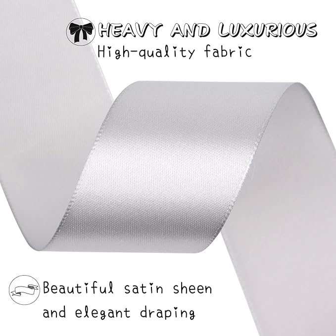 Gray Solid Satin Ribbon 1-1/2 Inch 25 Yards Solid Polyester Fabric Ribbon for Gift Wrapping Wedding Christmas Baby Shower Birthday Party Decoration Handmade Immortal Flower Craft