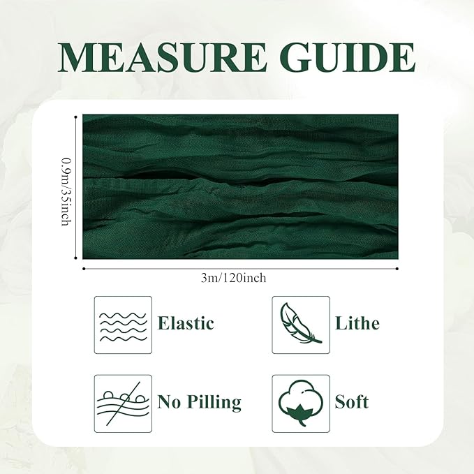 Asee'm 6PCS Table Runner Cheesecloth 10FT Emerald Green Boho Gauze Fabric Rustic Sheer Cheese Cloth Runners for Wedding Bridal Shower Party