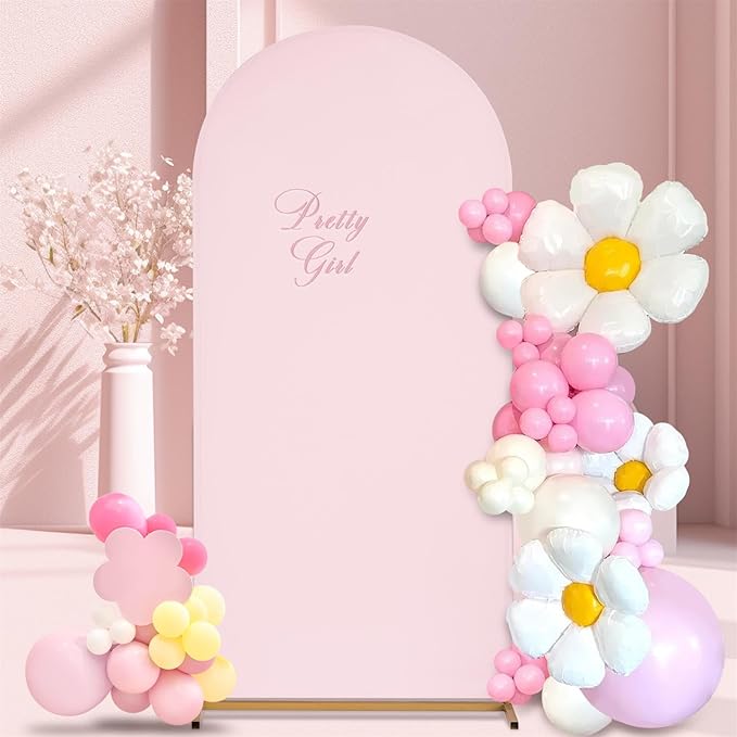 SoarDream Pink Wedding Arch Backdrop Cover 6.6FT Spandex Fitted Pink Wedding Arch Covers Round Top Chiara Arches Backdrop Cover Fabric for Baby Shower Balloon Party Decoration