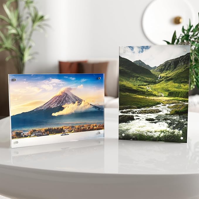 5x7 Acrylic Picture Frame 3 Pack, Clear Freestanding Double Sided Frameless Magnetic Photo Frames, Desktop Display Decor Gift