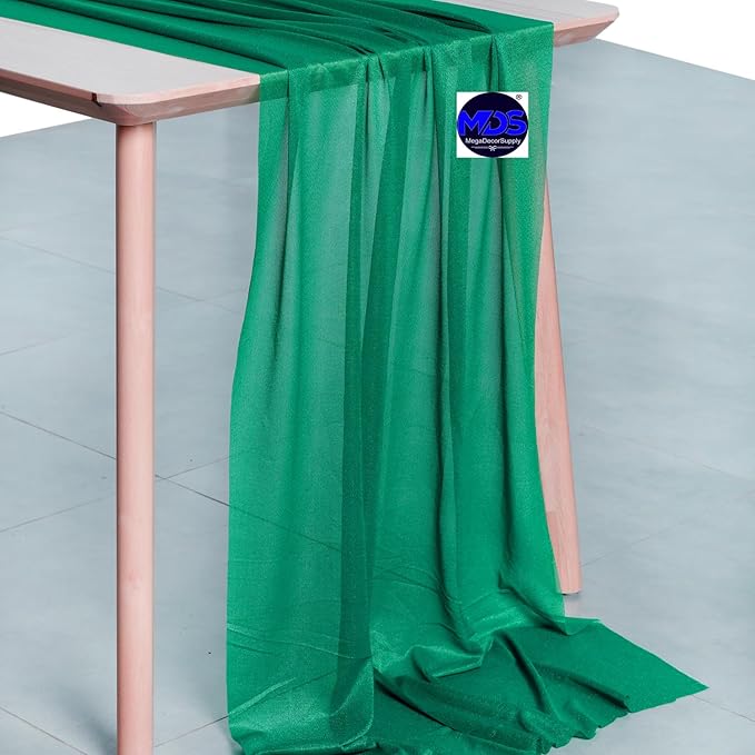 MDS 20 Pack 10ft Chiffon Table Runner 29 x 120 Inches Sheer Wedding Runner Romantic Rustic Table Runner for Wedding Decorations, Birthday Parties, Bridal Shower Party Arch Decor - Emerald Green