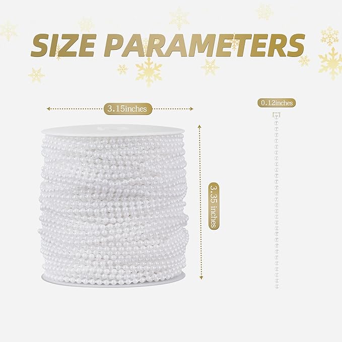 ZPEXRV164 Feet Faux Pearl Beads Garland 3mm Craft String Pearls for Wedding Centerpiece Christmas Tree and Flowers Decoration DIY(White)