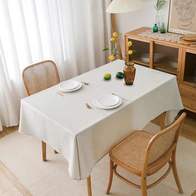 NLMUVW Square White Tablecloth 54 X 54 Inch - Linen Table Cloth Rustic Water Resistant Farmhouse Textured Table Cover for Cafe Dining Kitchen
