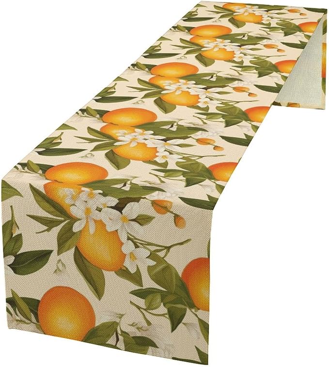 Vintage Orange Table Runner Spring Summer Orange Mandarin Floral Dinner Runner for Farmhouse Party Holiday Home Kitchen Dining Table Decor 13x120