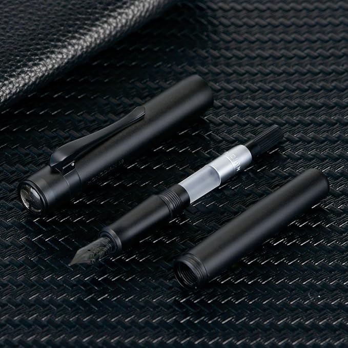 Hongdian M2 Black Forest Mini Fountain Pen, Long Blade Nib & Sleek Shape Aluminium Short Pocket Travel Pen (Matte Black)