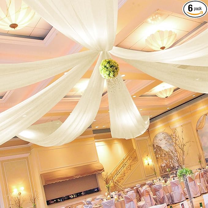 6 Panels Ivory Ceiling Drapes for Wedding 5ftx10ft Wedding Arch Draping Fabric Cheesecloth Sheer Curtain Romantic Decorations for Party Banquet Ceremony Stage