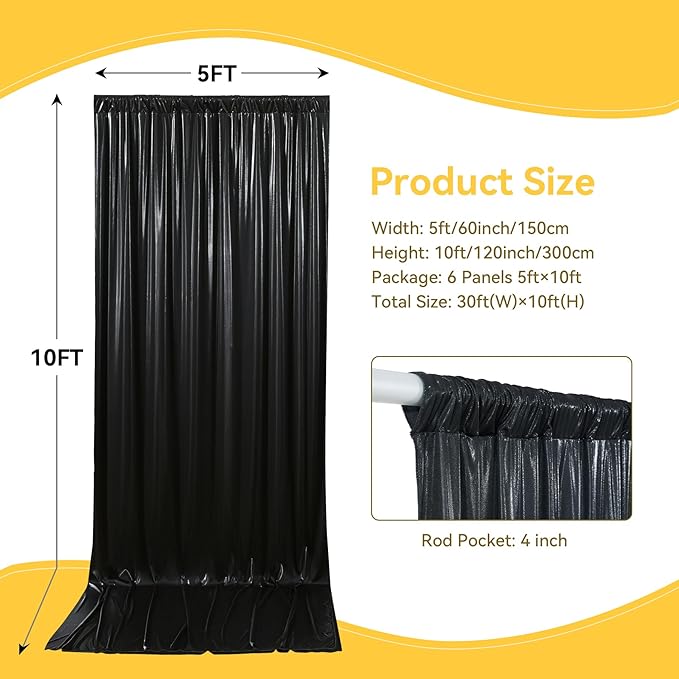 30x10 ft Wrinkle Free Black Sequin Backdrop Curtain for Parties,Thick Not Fall Glitter Wedding Drapes Backdrop,6 Panels 5x10ft Shimmer Photo Wall Back Drop Cloth for Birthday Photography Background
