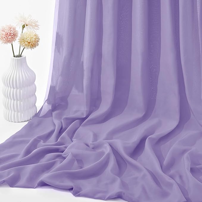 VACVELT Wedding Arch Draping Fabric, Lilac Chiffon, 1 Panel Sheer Drapes, 30 Inch x 20ft Chiffon Backdrop Curtain, Outdoor Sheer Drapery for Ceremony Party Ceiling
