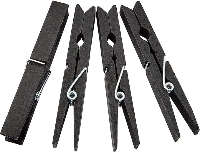 Juvale Wooden Clothespins - Indoor Laundry Hanging & Laundry Clips - Wooden Clothes Pins for Crafts & Photo Clips - Strong Spring Grip & Mini Clothespins - Pack of 100, 4 in, Black