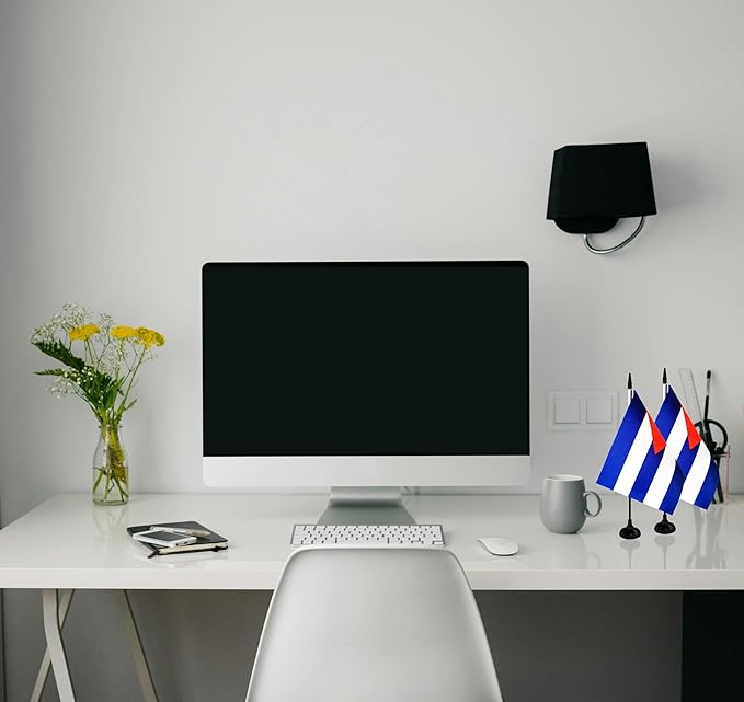 Cuba Desk Flag, 12 Pack Cuban Table Office Flag with Black Solid Pole and Stand Base, International Country Flag, Festival Celebration, Classroom Meeting Desktop Decor (Cuba)