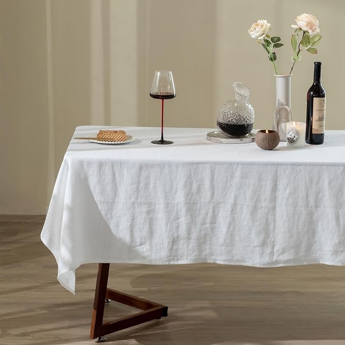 Talasily Linen Tablecloth 100% Pure Linen Table Cloth 60x144 Inches Rectangle Tablecloths Washable Cloths for Kitchen, Dining, Buffet Parties, Holidays, Picnic, Weddings and Restaurants-White