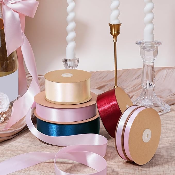 LaRibbons 1 1/2 Inch 50 Yard Double Faced Satin Ribbon,Light Pink Satin Craft Fabric Ribbon for Gift Wrapping Floral Bouquets Wedding Party Decoration